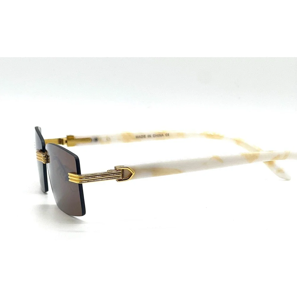 Sunglasses Men Square Dark Brown Lens Marble Arms Vintage Retro Shades UV400 New